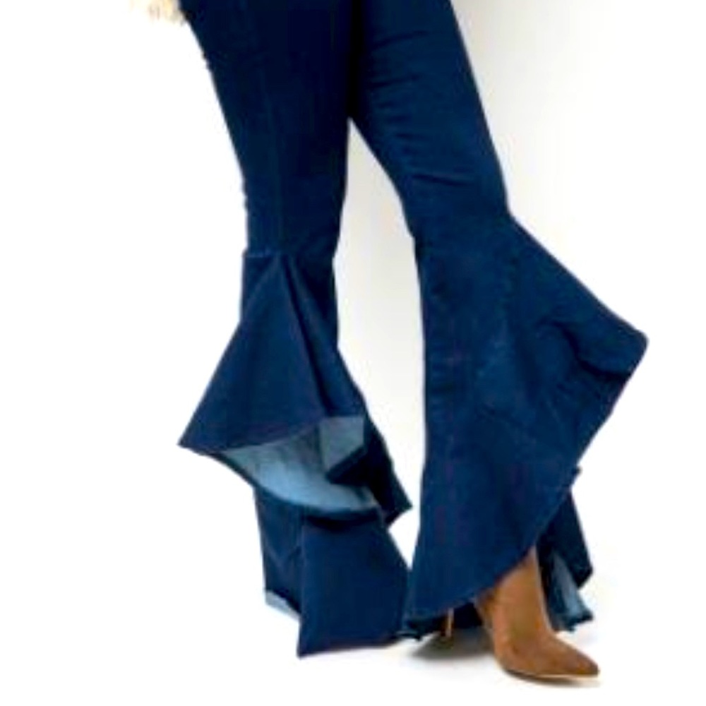 Lucky & Blessed Denim flared statement jeans! Pair w/cute cropped top & sandals.